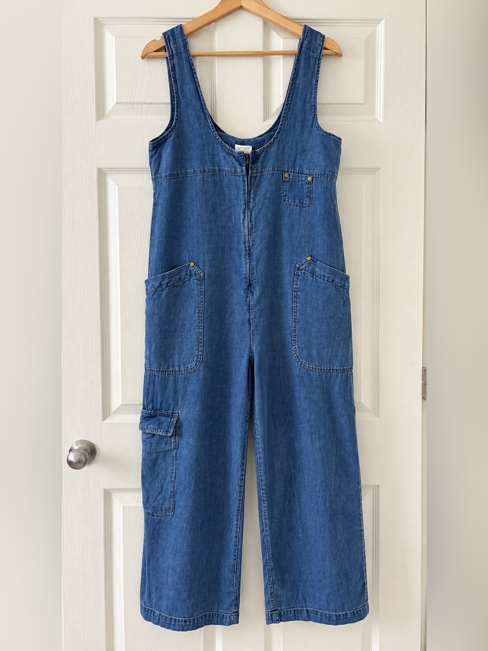 Anthropologie Blue Denim Zip-Front Pilcro Jumpsuit
